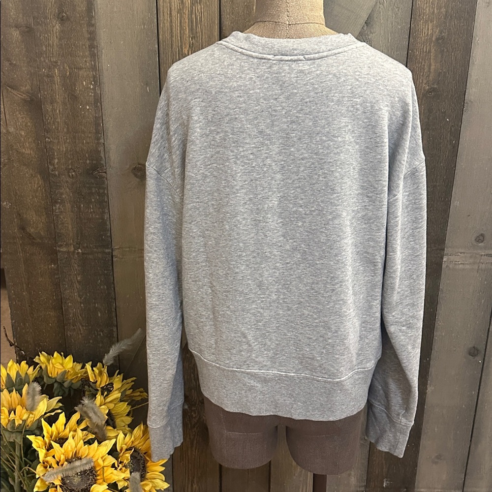Evereve Gray Heart Graphic Sweatshirt Pima Cotton Crewneck Pullover M - Picture 5 of 10